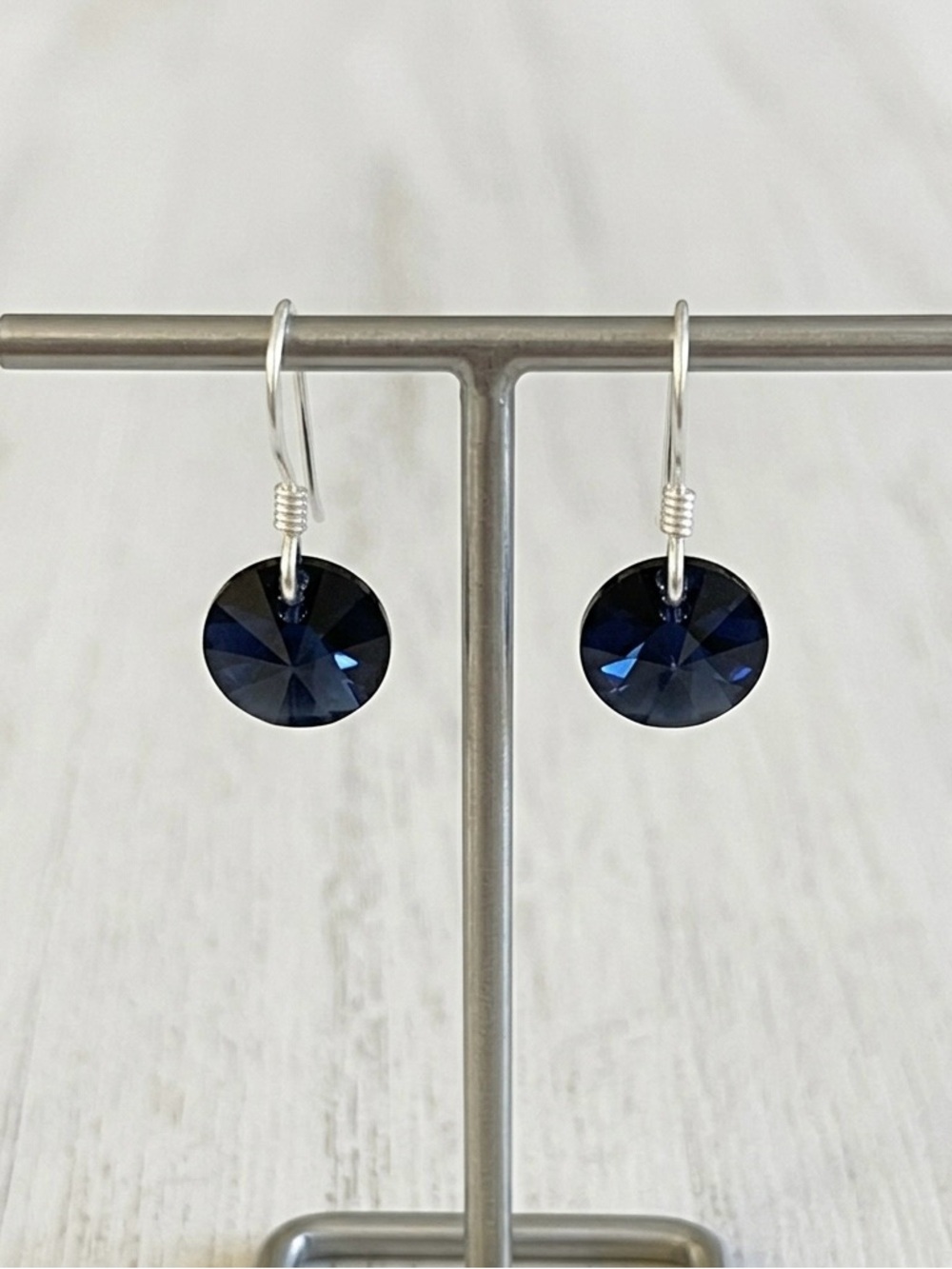 Swarovski Blue Crystal Drop Earrings Sterling Silver 8mm